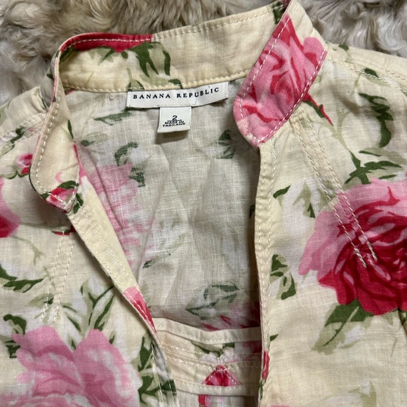 Banana Republic Vintage Roses Flora Jacket Linen Cotton Blazer Rose Fit Waist 2 - Picture 2 of 9